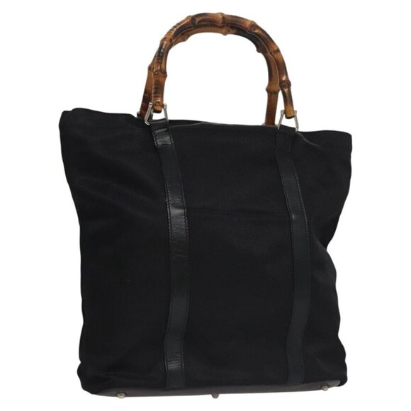 GUCCI Bamboo Hand Bag Nylon Black Auth ep7284 - Picture 1 of 16
